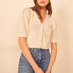 Reformation Hope Cropped Knit Top Cardigan - Ivory Cream Small Comfy Soft